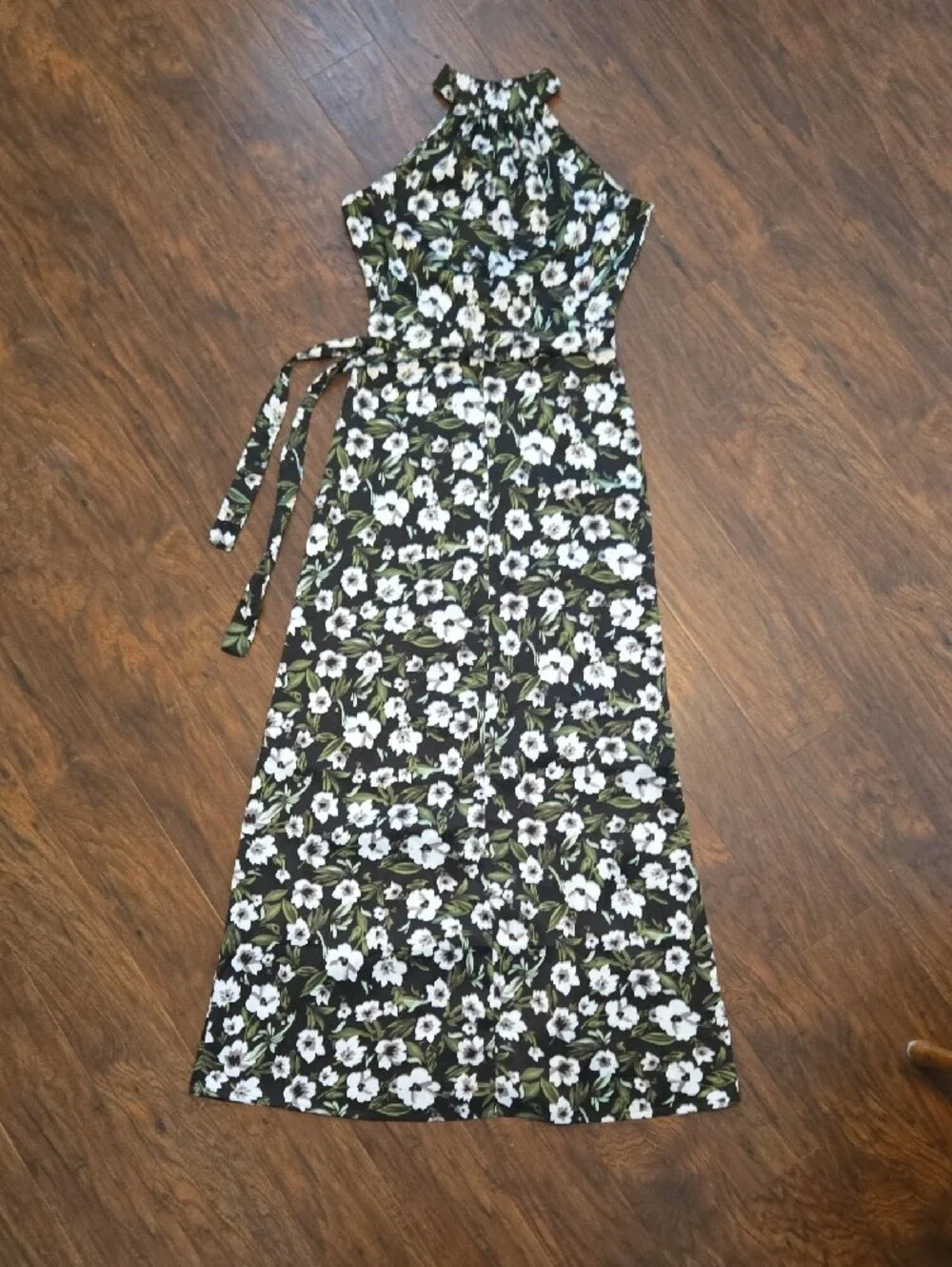 ​Black & White Floral Halter Neck Wide Leg Jumpsuit Dress Casual Chic_097